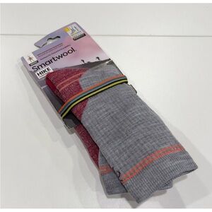 Smartwool Women's Large Hike Light Cushion Crew Socks Red Grey NWT Merino Wool